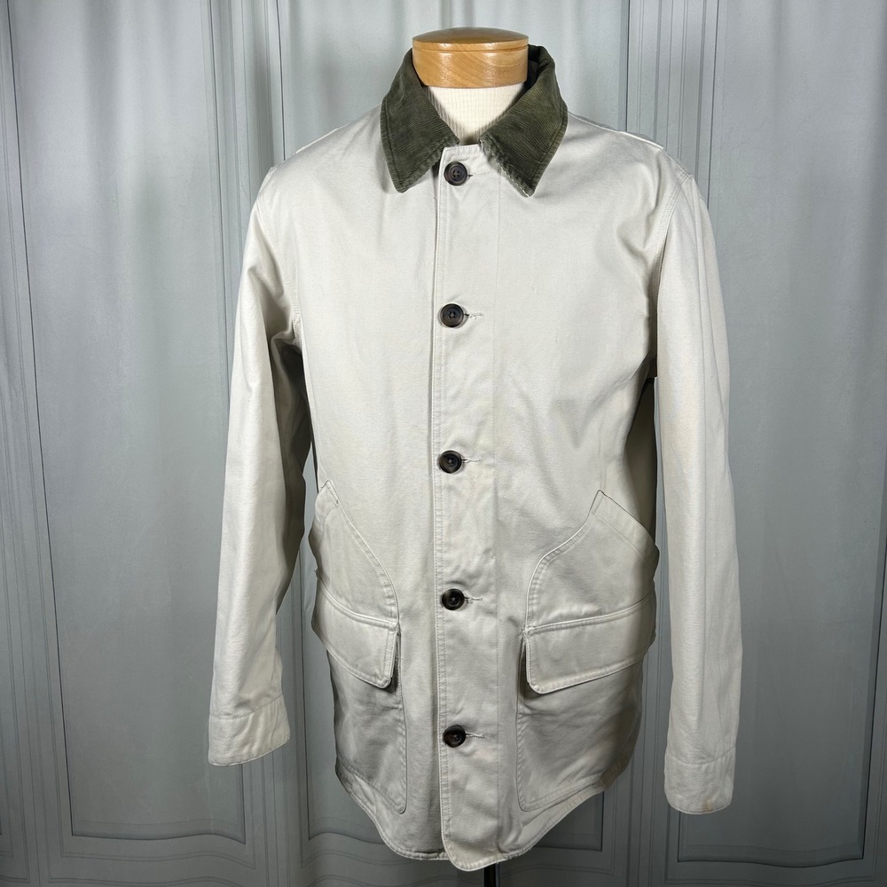 Vintage GAP Med. Mens Cream Barn Jacket Corduroy Collar Quilted Lined Field Coat